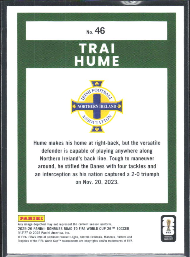 Trai Hume 2025-26 Donruss Road to FIFA World Cup Optic #46 – baksida