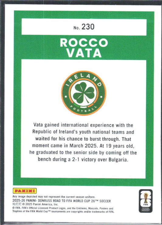 Rocco Vata 2025-26 Donruss Road to FIFA World Cup Rated Rookie #230 – baksida