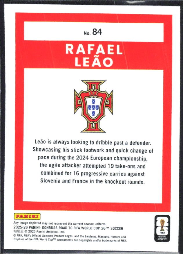 Rafael Leão 2025-26 Donruss Road to FIFA World Cup #84 – baksida