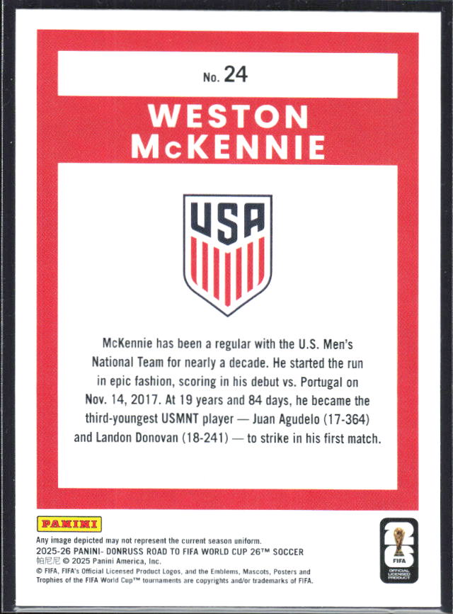 Weston McKennie 2025-26 Donruss Road to FIFA World Cup #24 – baksida