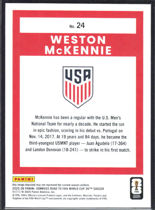 Weston McKennie 2025-26 Donruss Road to FIFA World Cup #24 – baksida