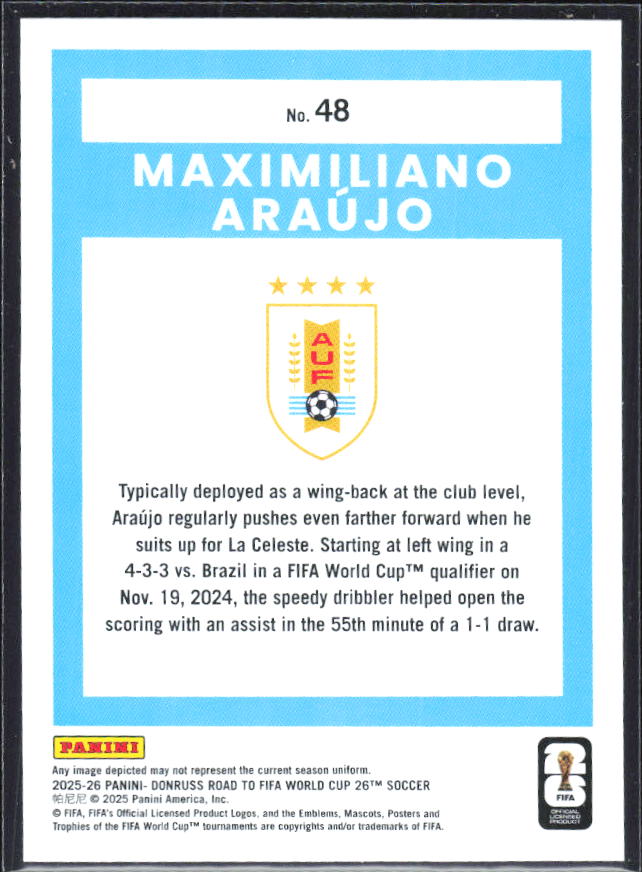 Maximiliano Araújo 2025-26 Donruss Road to FIFA World Cup #48 – baksida