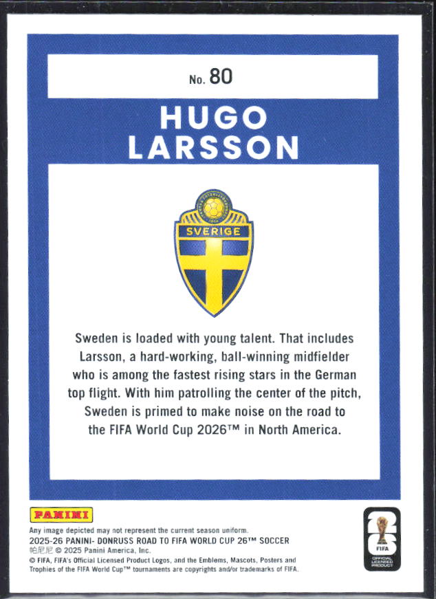 Hugo Larsson 2025-26 Donruss Road to FIFA World Cup #80 – baksida