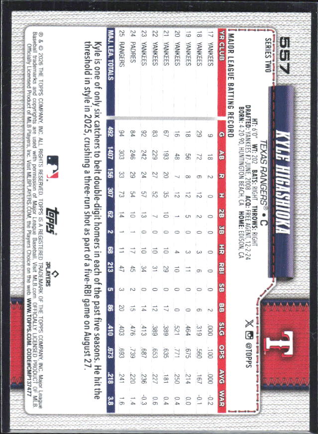 Kyle Higashioka 2026 Series 2 #557 – baksida