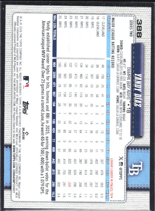 Yandy Díaz 2026 Series 2 #388 – baksida