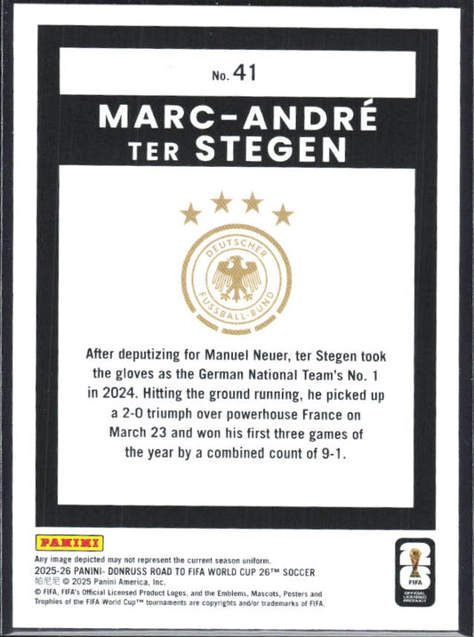Marc-André ter Stegen 2025-26 Donruss Road to FIFA World Cup #41 – baksida