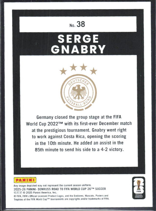 Serge Gnabry 2025-26 Donruss Road to FIFA World Cup #38 – baksida