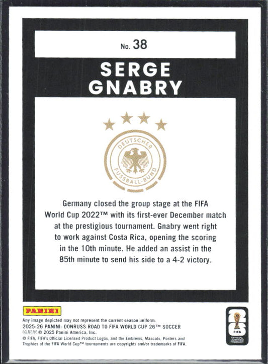 Serge Gnabry 2025-26 Donruss Road to FIFA World Cup #38 – baksida