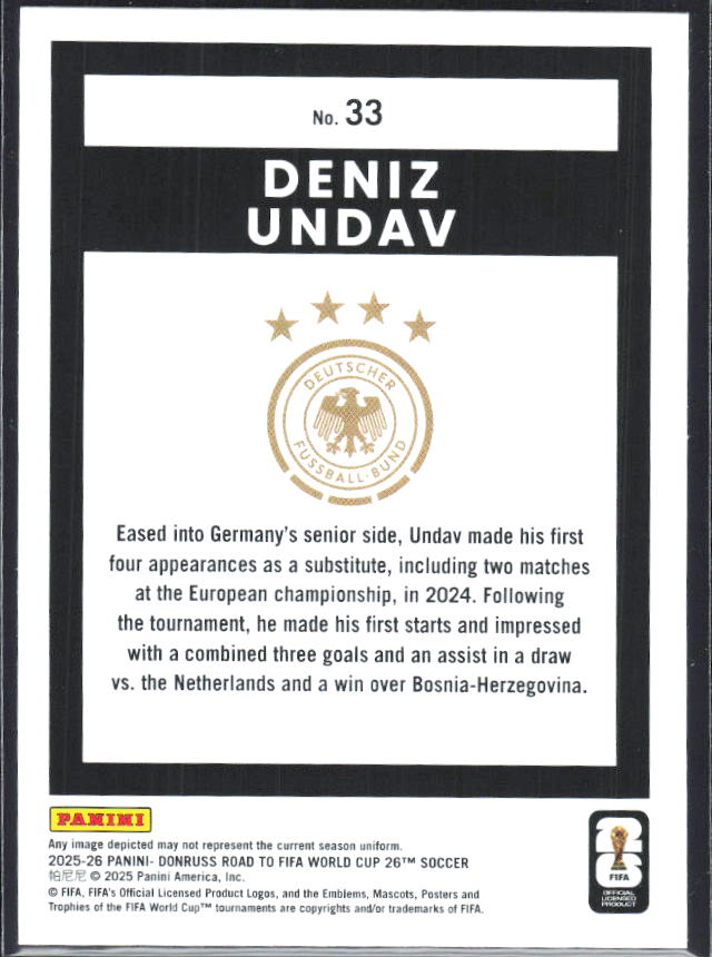 Deniz Undav 2025-26 Donruss Road to FIFA World Cup #33 – baksida