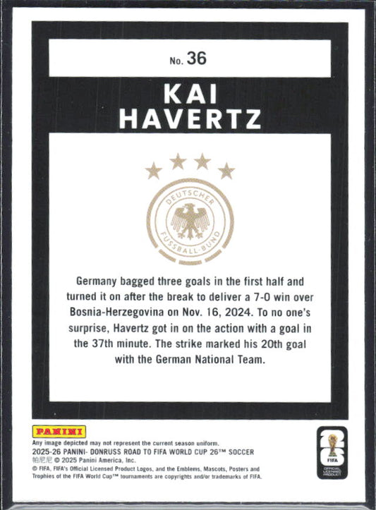 Kai Havertz 2025-26 Donruss Road to FIFA World Cup Optic #36 – baksida