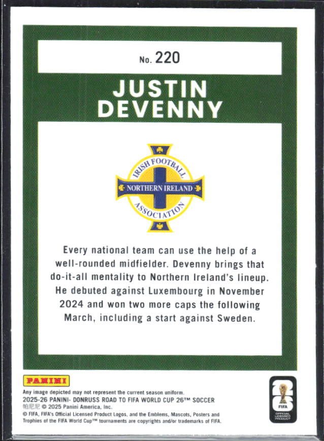 Justin Devenny 2025-26 Donruss Road to FIFA World Cup Optic Rated Rookie #220 – baksida