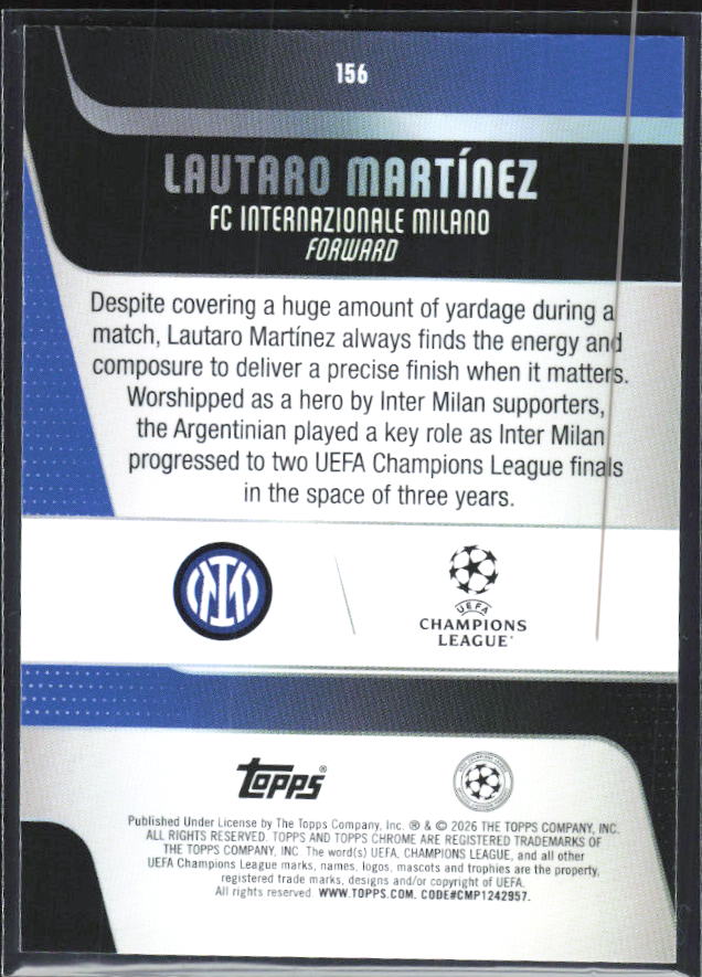 Lautaro Martínez 2025-26 Chrome UEFA #156 – baksida