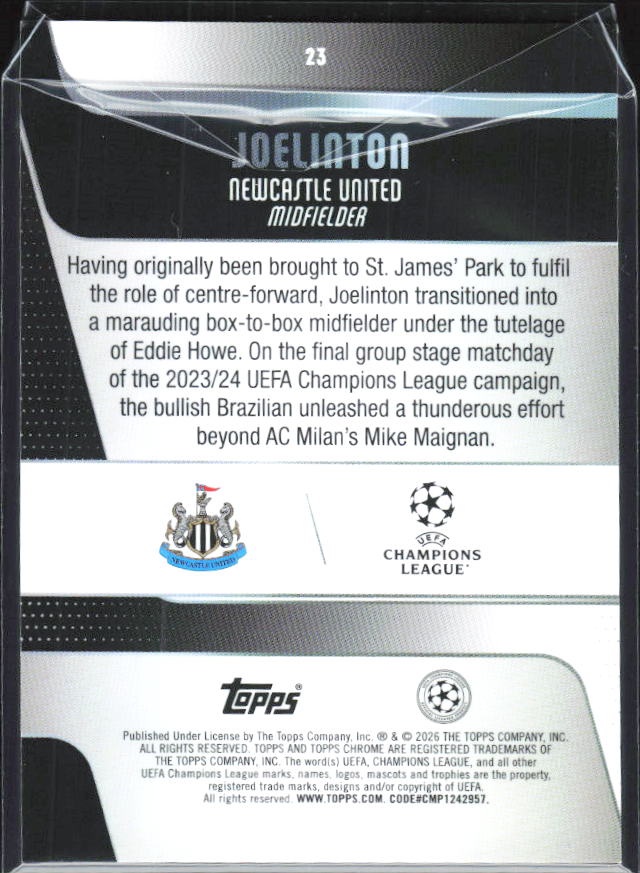 Joelinton 2025-26 Chrome UEFA #23 – baksida
