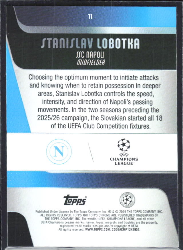 Stanislav Lobotka 2025-26 Chrome UEFA #11 – baksida