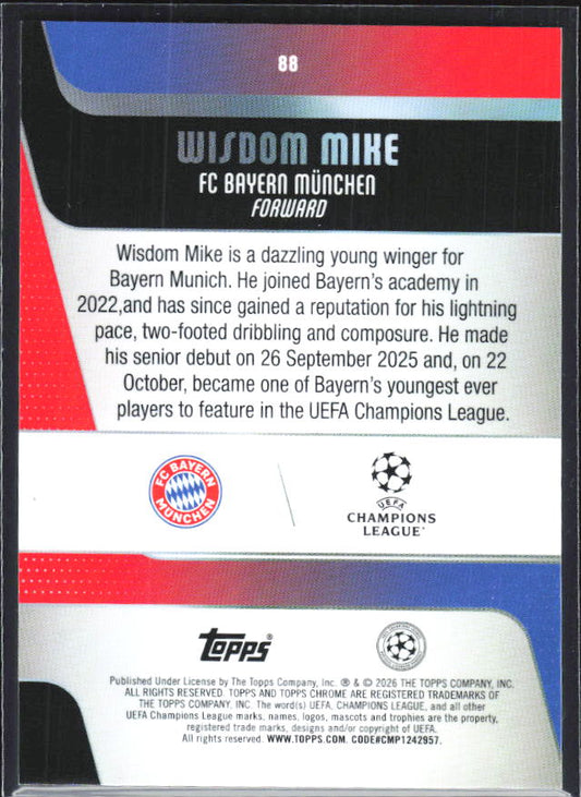 Wisdom Mike 2025-26 Chrome UEFA #88 – baksida