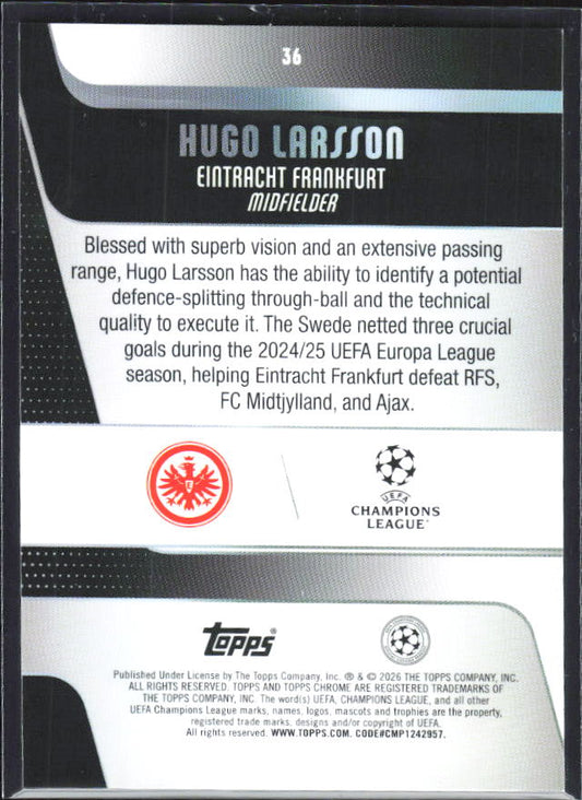 Hugo Larsson 2025-26 Chrome UEFA #36 – baksida
