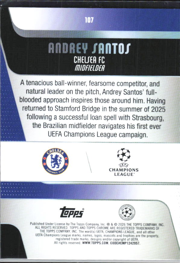 Andrey Santos 2025-26 Chrome UEFA #107 – baksida