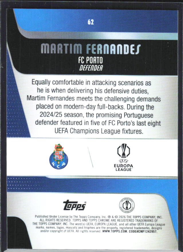 Martim Fernandes 2025-26 Chrome UEFA #62 – baksida