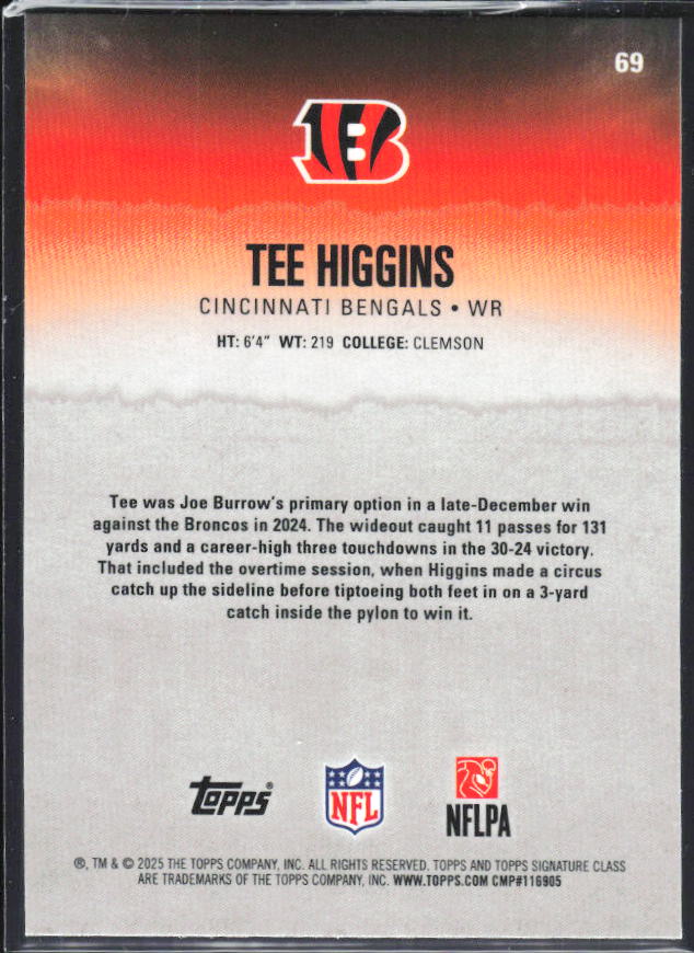 Tee Higgins 2025 Signature Class #69 – baksida