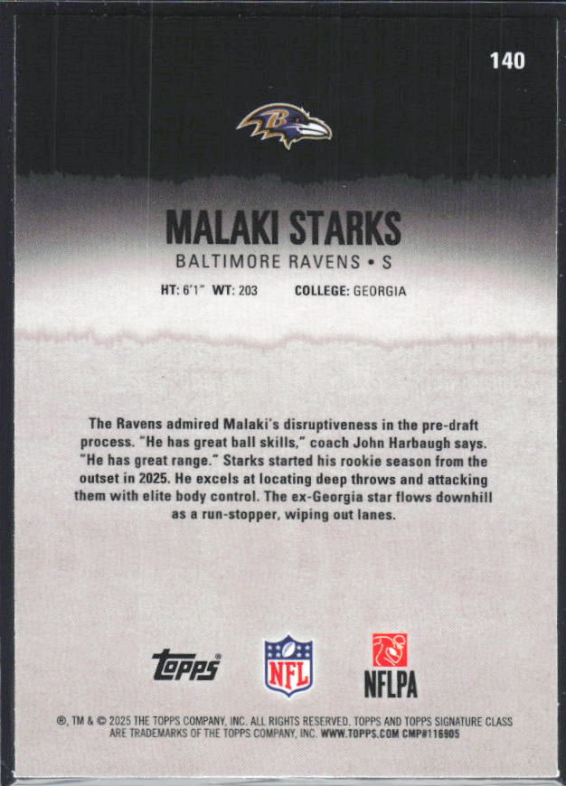 Malaki Starks 2025 Signature Class #140 – baksida