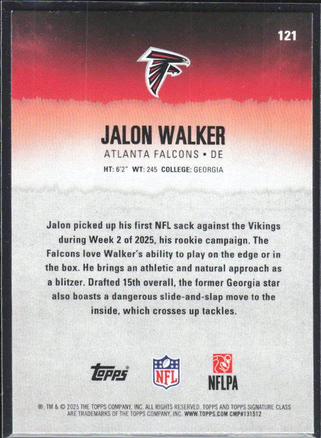 Jalon Walker 2025 Signature Class #121 – baksida