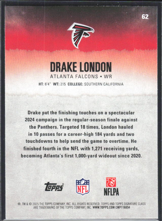 Drake London 2025 Signature Class #62 – baksida