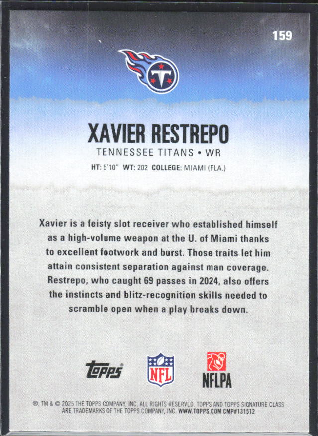 Xavier Restrepo 2025 Signature Class #159 – baksida