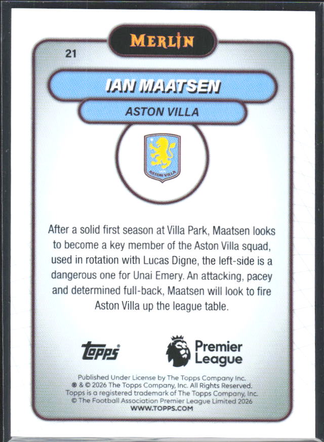 Ian Maatsen 2026 Merlin Premier League #21 – baksida