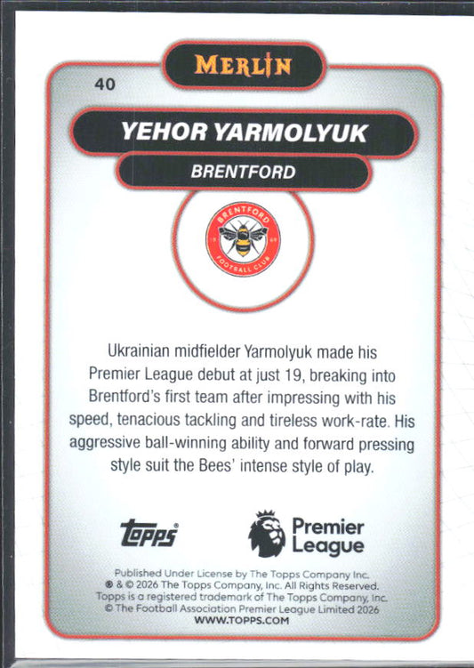 Yehor Yarmolyuk 2026 Merlin Premier League #40 – baksida