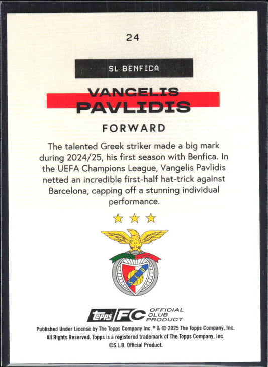 Vangelis Pavlidis 2025-26 SL Benfica Team Set Bona Fide Baller #24 – baksida