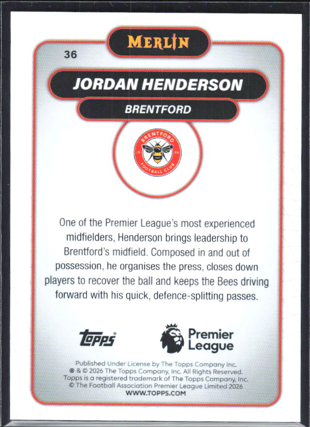 Jordan Henderson 2026 Merlin Premier League #36 – baksida