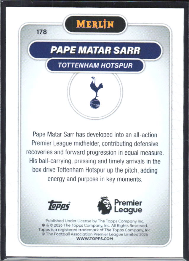 Pape Matar Sarr 2026 Merlin Premier League #178 – baksida