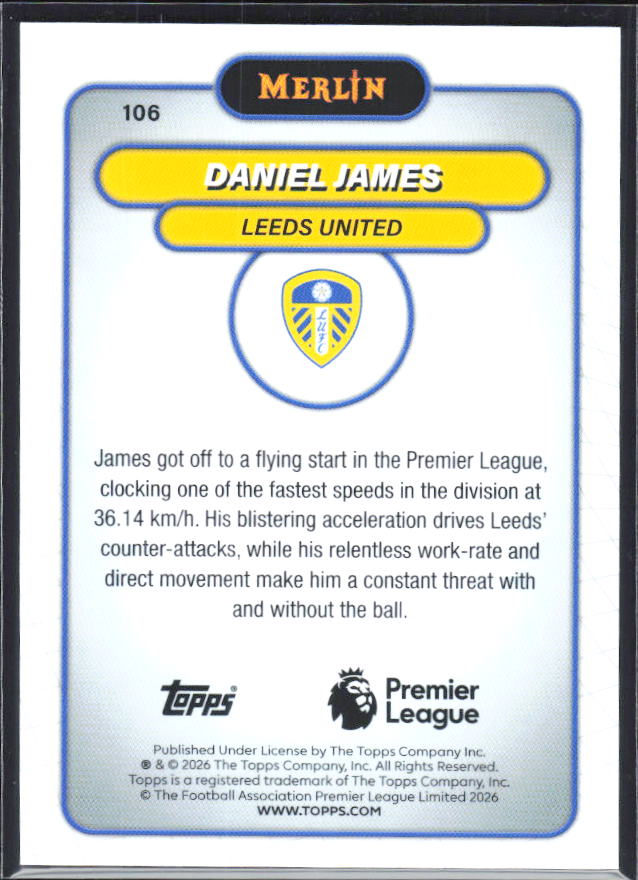 Daniel James 2026 Merlin Premier League #106 – baksida