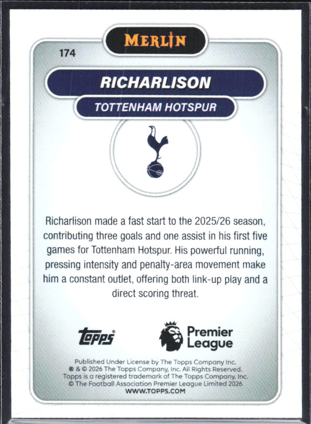 Richarlison 2026 Merlin Premier League #174 – baksida