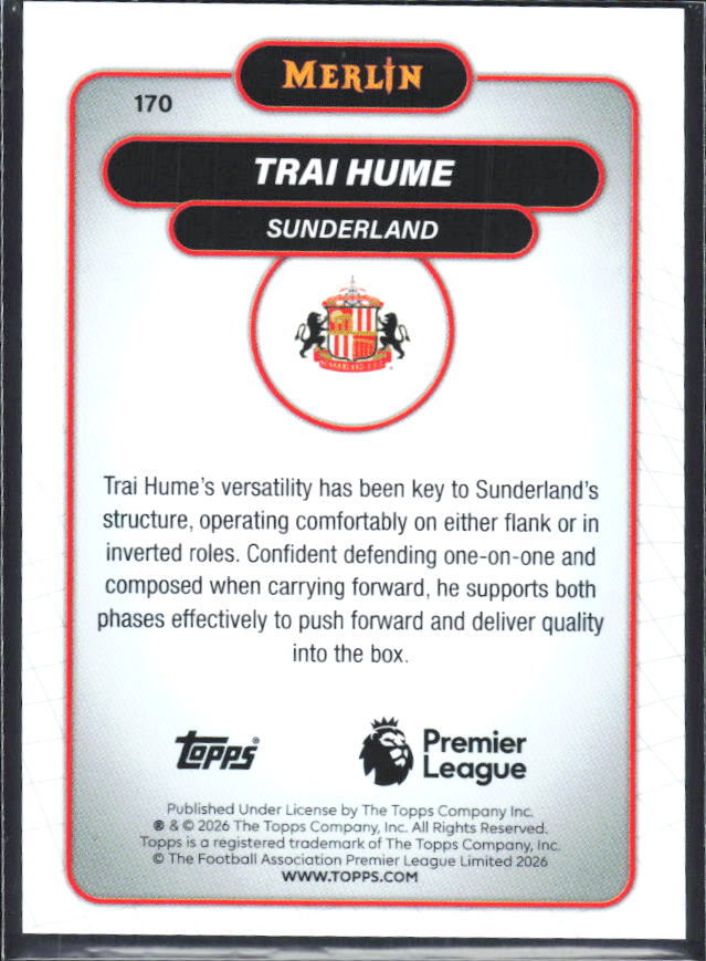 Trai Hume 2026 Merlin Premier League #170 – baksida