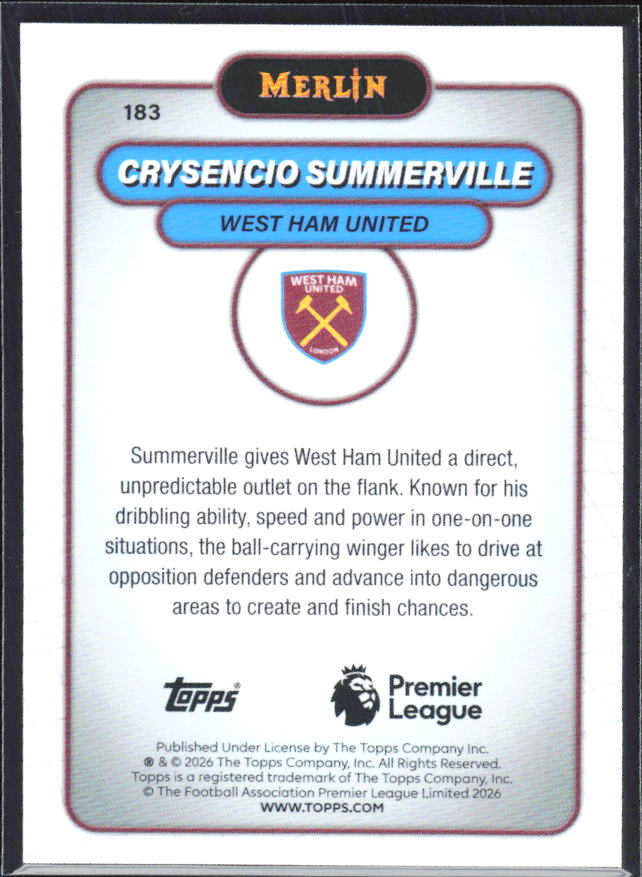 Crysencio Summerville 2026 Merlin Premier League #183 – baksida