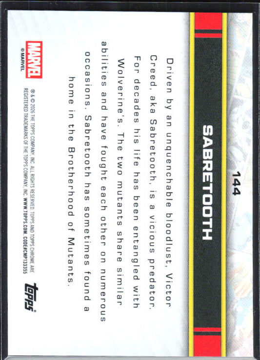 Sabretooth 2026 Chrome Marvel #144 – baksida