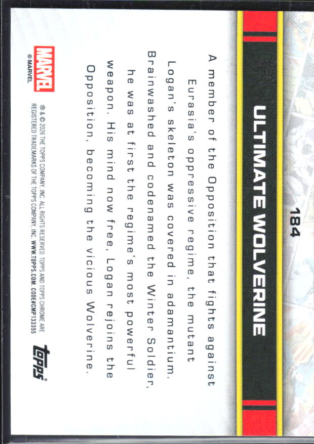 Ultimate Wolverine 2026 Chrome Marvel #184 – baksida