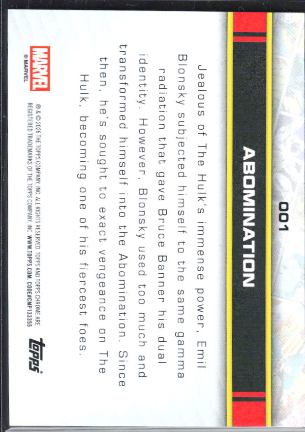 Abomination 2026 Chrome Marvel #001 – baksida