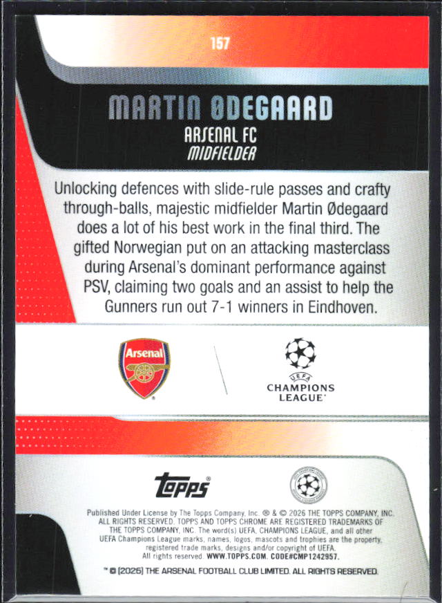 Martin Ødegaard 2025-26 Chrome UEFA #157 – baksida