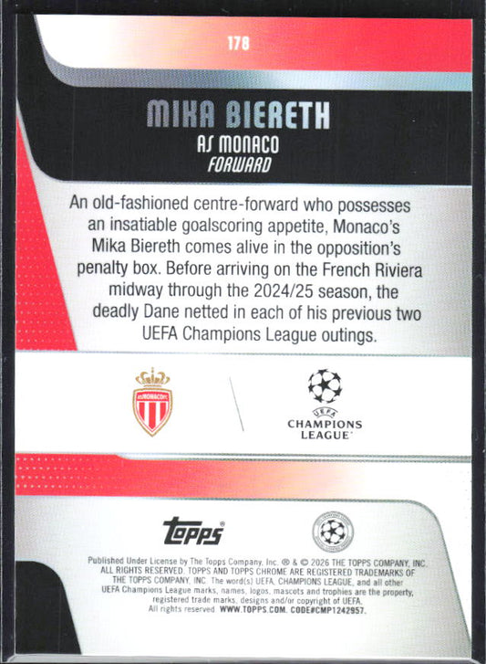 Mika Biereth 2025-26 Chrome UEFA #178 – baksida