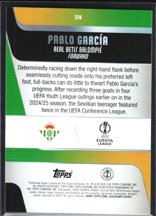 Pablo García 2025-26 Chrome UEFA RC #174 – baksida