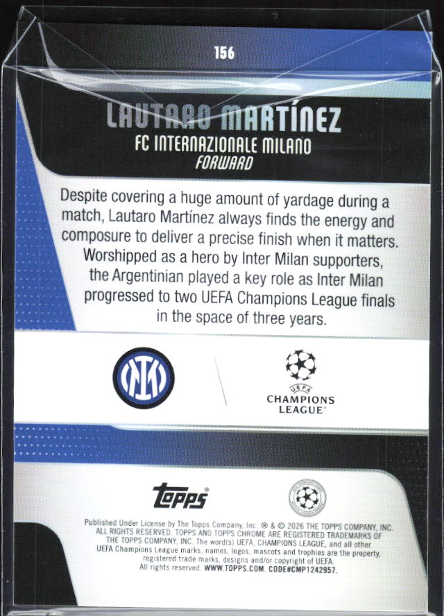 Lautaro Martínez 2025-26 Chrome UEFA #156 – baksida