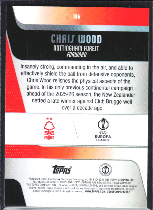 Chris Wood 2025-26 Chrome UEFA #186 – baksida