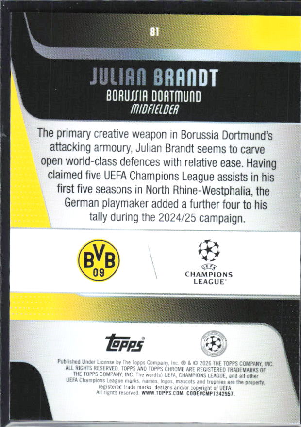 Julian Brandt 2025-26 Chrome UEFA #81 – baksida