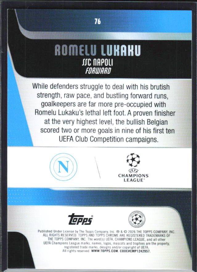 Romelu Lukaku 2025-26 Chrome UEFA #76 – baksida