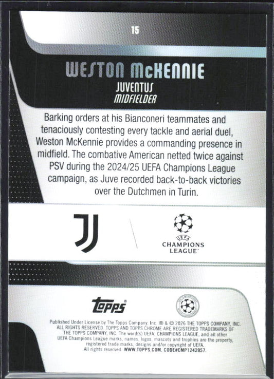 Weston McKennie 2025-26 Chrome UEFA #15 – baksida