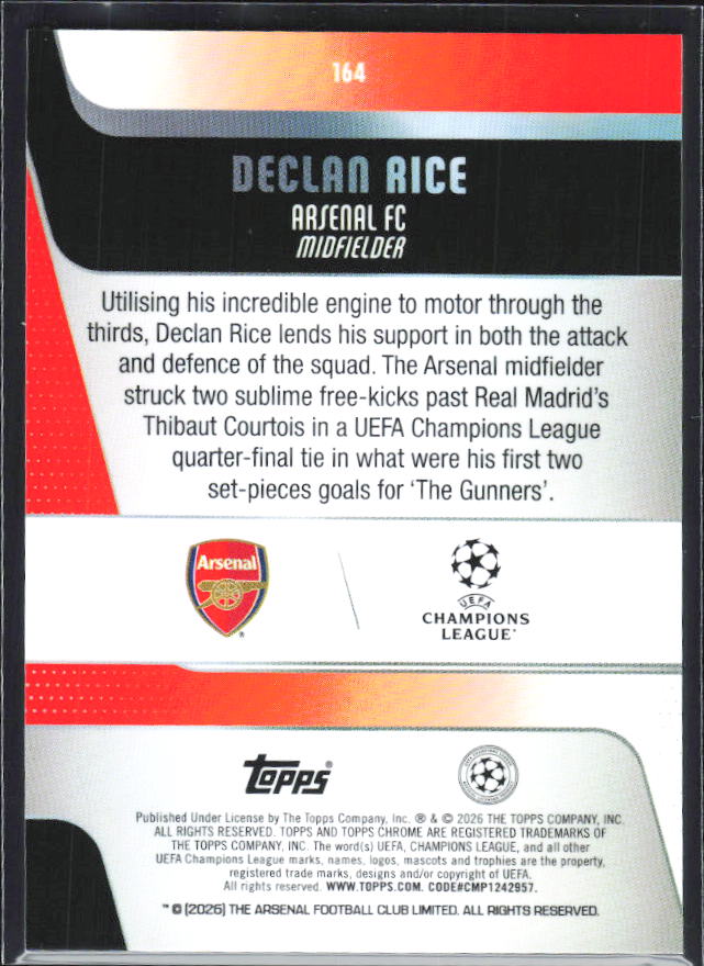 Declan Rice 2025-26 Chrome UEFA #164 – baksida