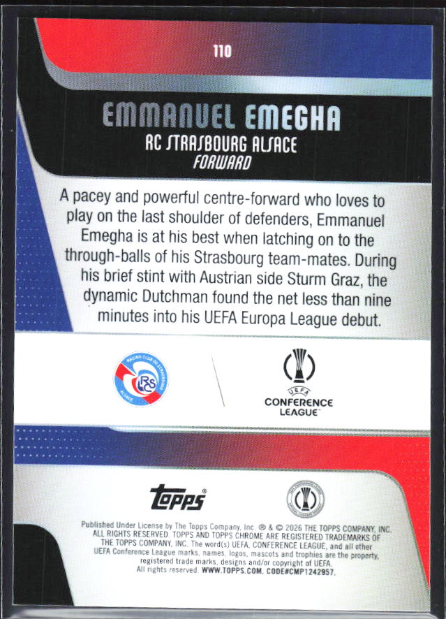 Emanuel Emegha 2025-26 Chrome UEFA #110 – baksida