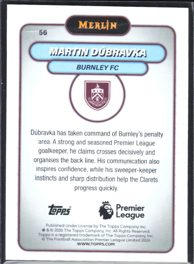 Martin Dúbravka 2026 Merlin Premier League #56 – baksida